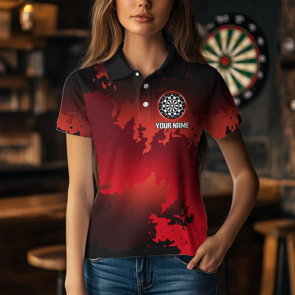 Custom Black And Red Dart Jerseys, Halloween Dart Team Polo Shirts For Women NYN0269