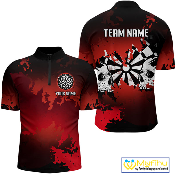 Custom Black And Red Dart Jerseys, Halloween Dart Team Quarter-Zip Shirts For Men NYN0269