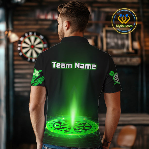 Custom Black And Green Dartboard Dart Polo Shirts For Men, Dart Team Uniform NYN0276