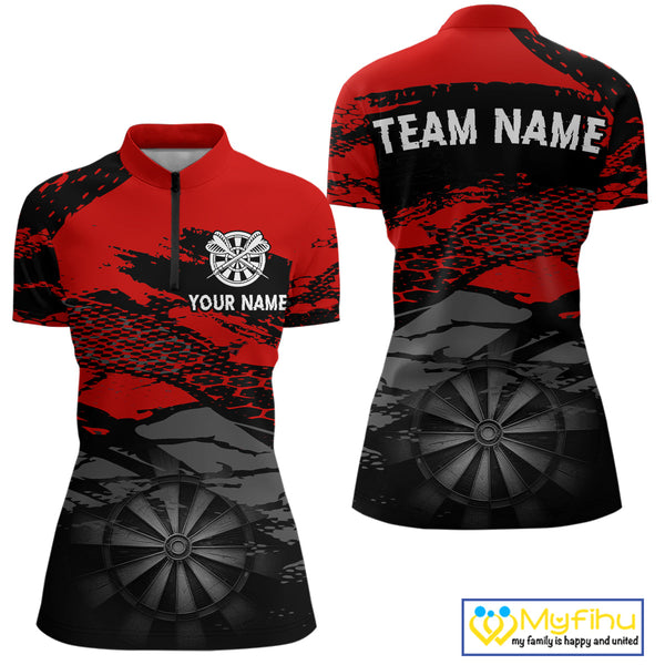 Custom Black And Red Dart Jerseys, Dart Quarter-Zip Shirts For Women, Team Uniform NYN0280