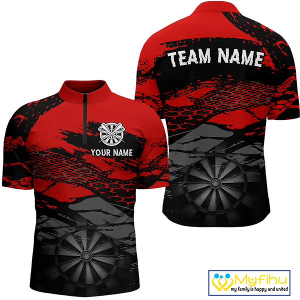 Custom Black And Red Dart Jerseys, Dart Quarter-Zip Shirts For Men, Team Uniform NYN0280