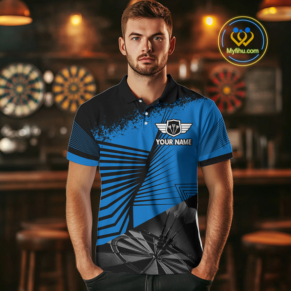 Custom Black And Blue Dart Jerseys, Dart Team Outfit Polo Shirts For Men NYN0285