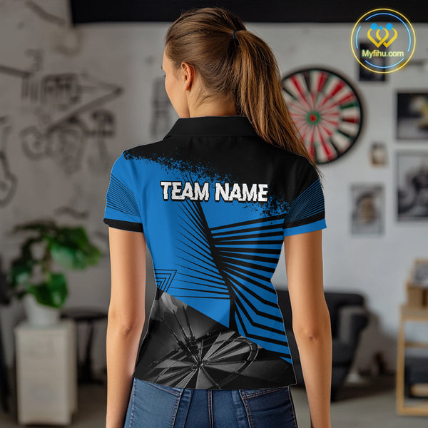 Custom Black And Blue Dart Jerseys, Dart Team Outfit Polo Shirts For Women NYN0285