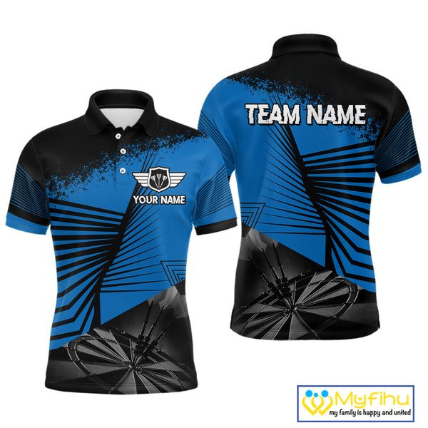 Custom Black And Blue Dart Jerseys, Dart Team Outfit Polo Shirts For Men NYN0285