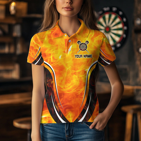Custom Fire Flame Dartboard Dart Team Women Polo Shirts, Dart League Shirt NYN0298