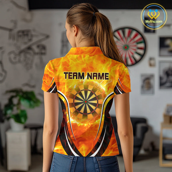 Custom Fire Flame Dartboard Dart Team Women Polo Shirts, Dart League Shirt NYN0298