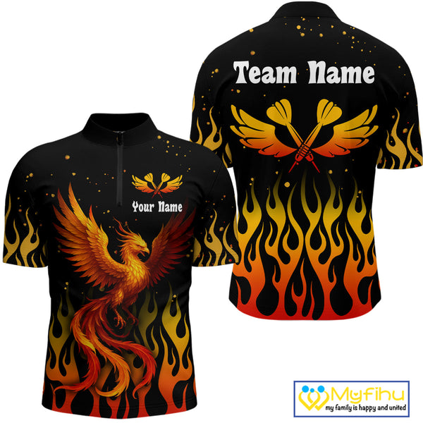 Custom Flame Phoenix Dart Jerseys, Dart Team Men Quarter-Zip Shirts Dart League Shirt NYN0304