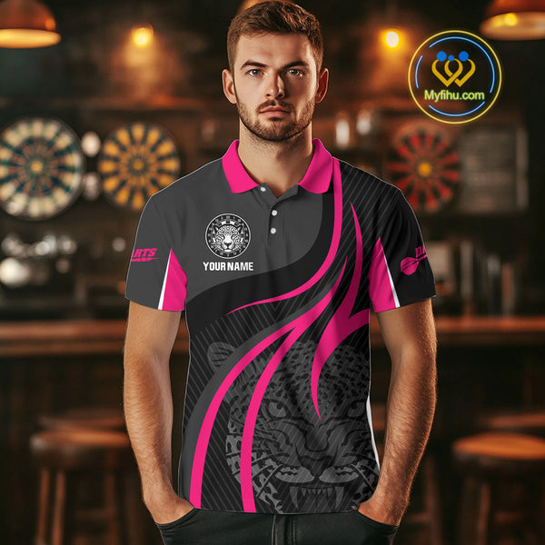 Custom Black And Pink Panther Dart Jerseys, Panther Dart Men Polo Shirt With Team Name NYN0325