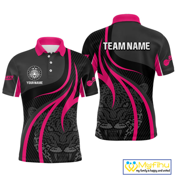 Custom Black And Pink Panther Dart Jerseys, Panther Dart Men Polo Shirt With Team Name NYN0325