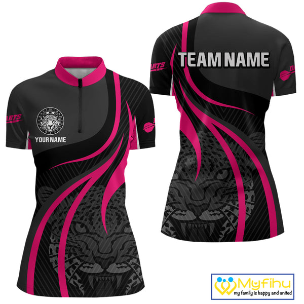 Custom Black And Pink Panther Dart Jerseys, Panther Dart Women Quarter-Zip Shirt NYN0325