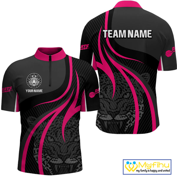 Custom Black And Pink Panther Dart Jerseys, Panther Dart Men Quarter-Zip Shirt With Team Name NYN0325