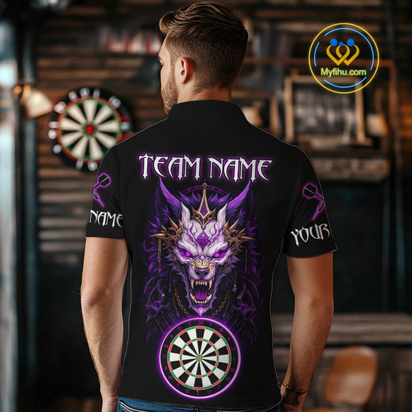 Custom Black And Purple Dragon Men Polo Shirt, Dragon Dart Team League Shirt NYN0581