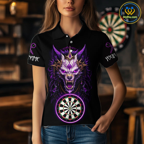 Custom Black And Purple Dragon Women Polo Shirt, Dragon Dart Team League Shirt NYN0581