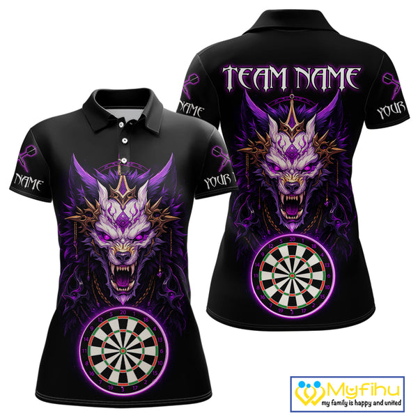 Custom Black And Purple Dragon Women Polo Shirt, Dragon Dart Team League Shirt NYN0581