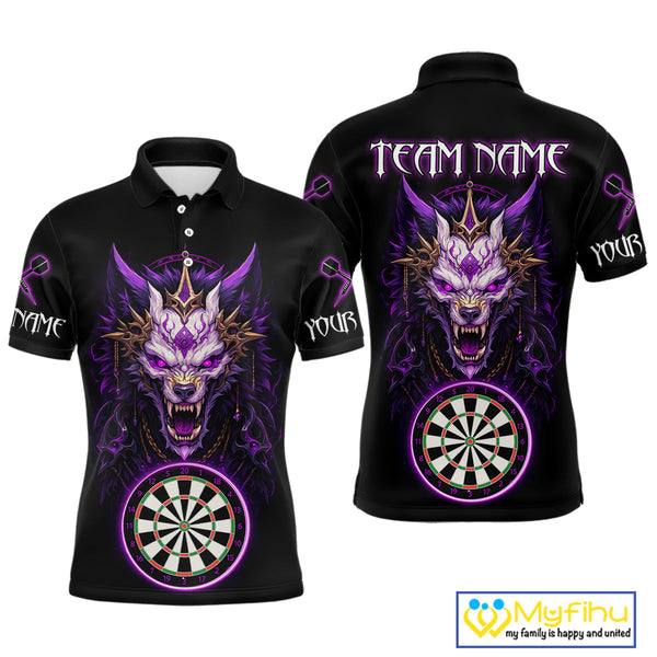 Custom Black And Purple Dragon Men Polo Shirt, Dragon Dart Team League Shirt NYN0581
