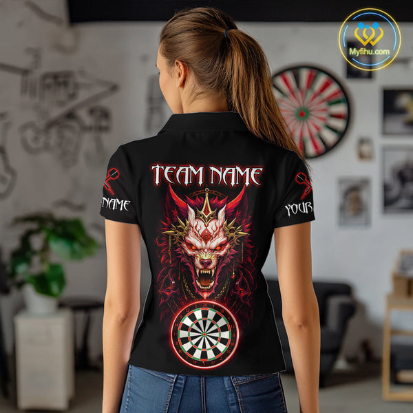Custom Black And Red Dragon Women Polo Shirt, Dragon Dart Team League Shirt NYN0582