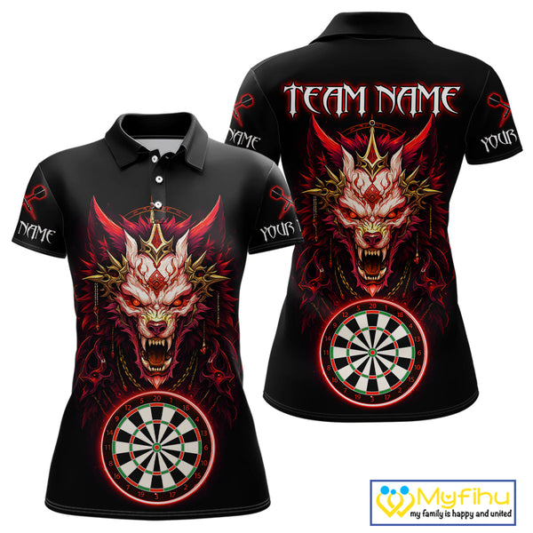 Custom Black And Red Dragon Women Polo Shirt, Dragon Dart Team League Shirt NYN0582