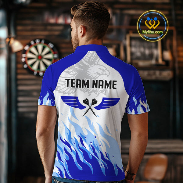Custom White And Blue Flame Eagle Dart  Polo Shirts For Men, Eagle Dart Jersey NYN0332