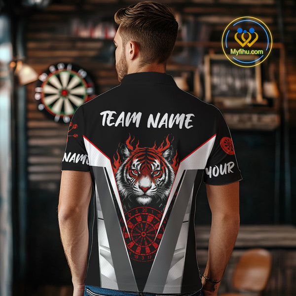Custom Black And Red Flame Tiger Dart Team Men Polo Shirts, Tiger Dart Jerseys NYN0337