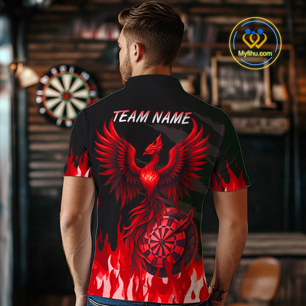 Custom Black And Red Fire Flame Phoenix Dart Team Men Polo Shirt, Dart League Shirt NYN0342