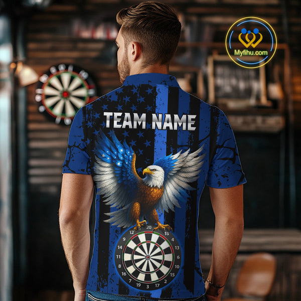 Custom Blue Line US Flag Eagle Patriotic Dart Polo Shirt For Men, Dart Jersey NYN0609