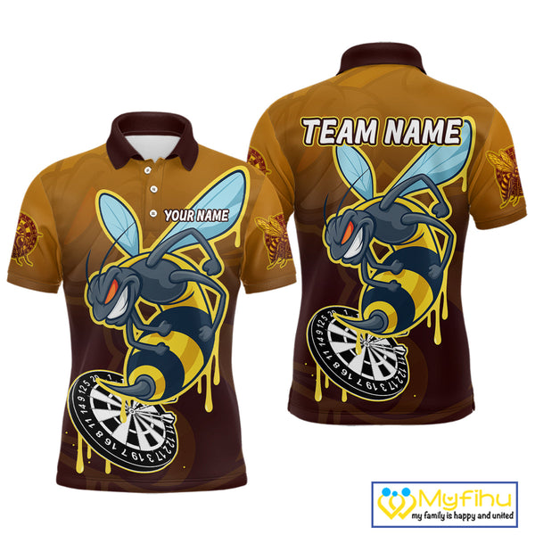 Custom Brown Yellow Angry Bee Dart Polo Shirts For Men, Funny Bee Dart Jersey NYN0672