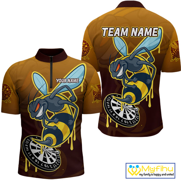 Custom Brown Yellow Angry Bee Dart Quarter-Zip Shirts For Men, Funny Bee Dart Jersey NYN0672