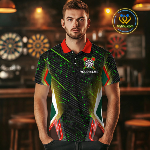 Custom  Green Splatter St Patrick Skull Dart Polo Shirts For Men NYN0430