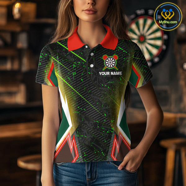 Custom  Green Splatter St Patrick Skull Dart Polo Shirts For Women NYN0430