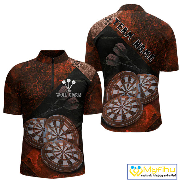 Custom Grunge Black And Red Dart Team Quarter-Zip Shirts For Men, Vintage Dart Jerseys NYN0686