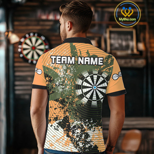 Custom Yellow Grunge Dartboard Splatter Effect Dart Polo Shirts For Men, Dart Jerseys NYN0688