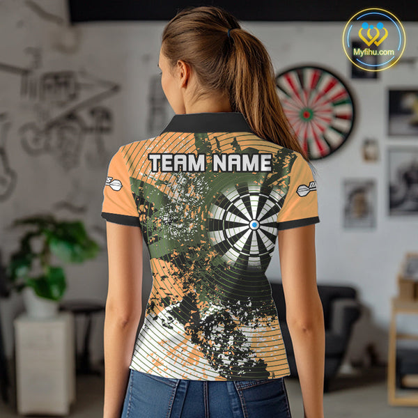 Custom Yellow Grunge Dartboard Splatter Effect Dart Polo Shirts For Women, Dart Jerseys NYN0688