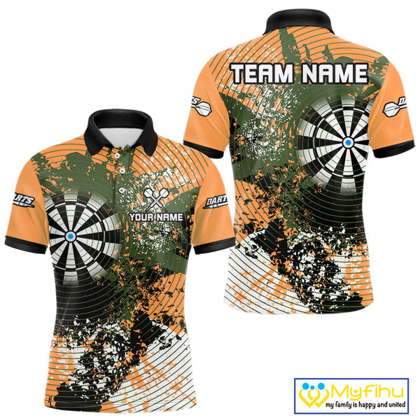 Custom Yellow Grunge Dartboard Splatter Effect Dart Polo Shirts For Men, Dart Jerseys NYN0688
