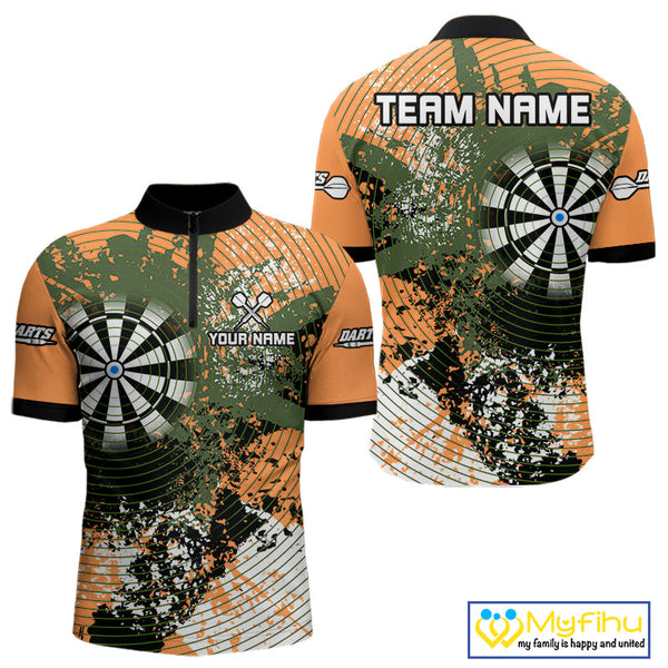 Custom Yellow Grunge Dartboard Splatter Effect Dart Quarter-Zip Shirts For Men, Dart Jerseys NYN0688