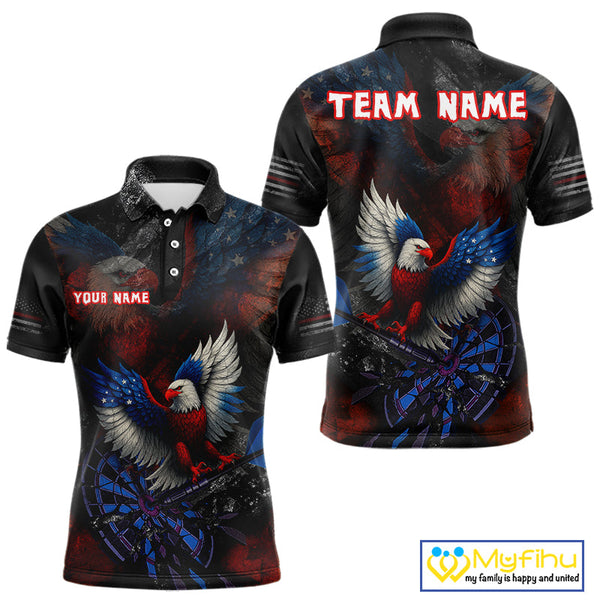 Custom US Flag Eagle Patriotic Dart Polo Shirts For Men, Dart Team League Shirt NYN0690