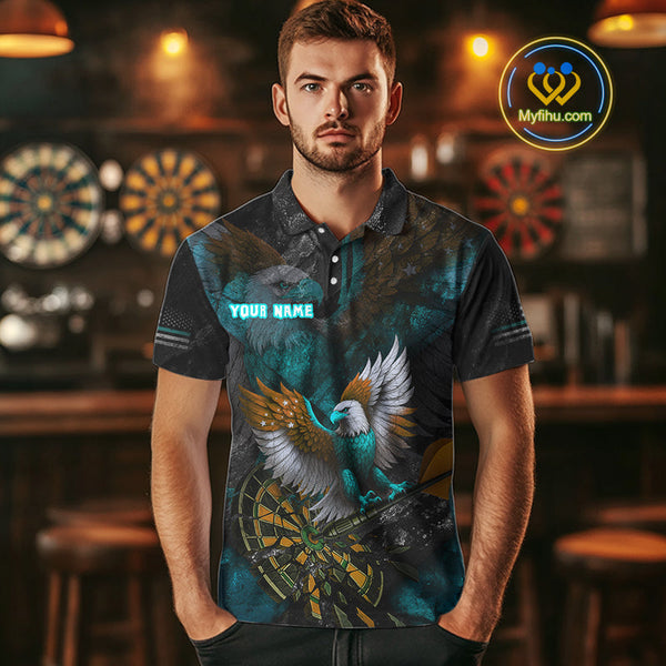 Custom US Flag Eagle Patriotic Dart Men Polo Shirt, Vintage Dart League Shirt NYN0691