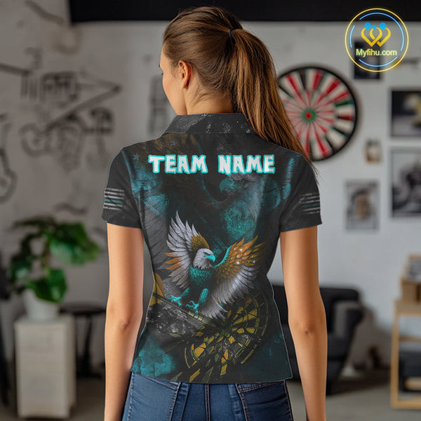 Custom US Flag Eagle Patriotic Dart Women Polo Shirt, Vintage Dart League Shirt NYN0691