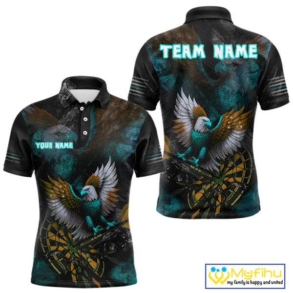 Custom US Flag Eagle Patriotic Dart Men Polo Shirt, Vintage Dart League Shirt NYN0691