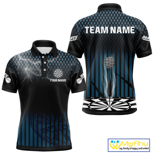 Custom Black And Blue Thunder Lightning Dart Team Jerseys, Dart Polo Shirt For Men NYN0440