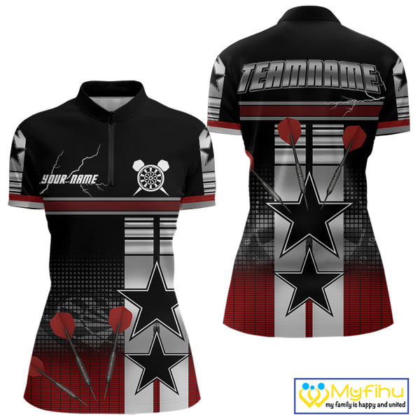 Custom Thunder Lightning Dart Stars Quarter-Zip Shirt For Women, Dart Team Uniform NYN0451