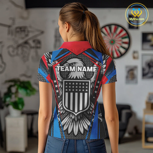 Custom American Flag Eagle Patroitic Dart Polo Shirts For Women, US Dart League Shirt NYN0452