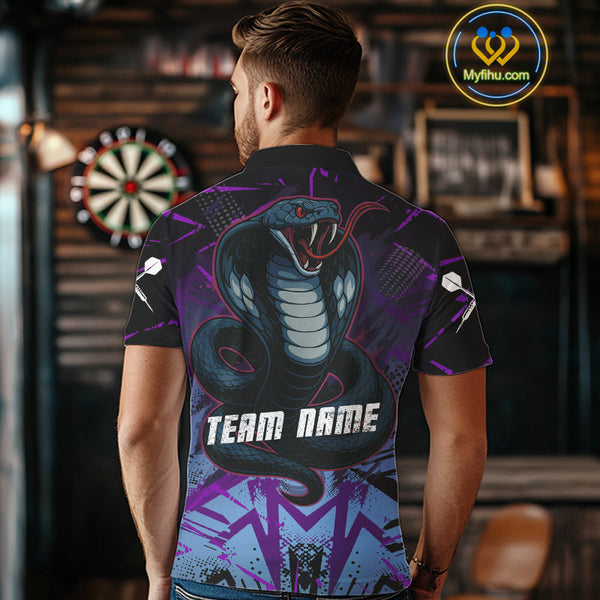 Custom Blue And Purple Cobra Snake Dart Team Men Polo Shirt, Dart Tournament Shirt NYN0456