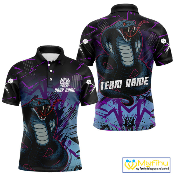 Custom Blue And Purple Cobra Snake Dart Team Men Polo Shirt, Dart Tournament Shirt NYN0456