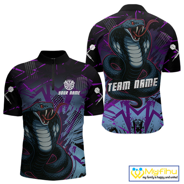 Custom Blue And Purple Cobra Snake Dart Team Men Quarter-Zip Shirt, Dart Tournament Shirt NYN0456