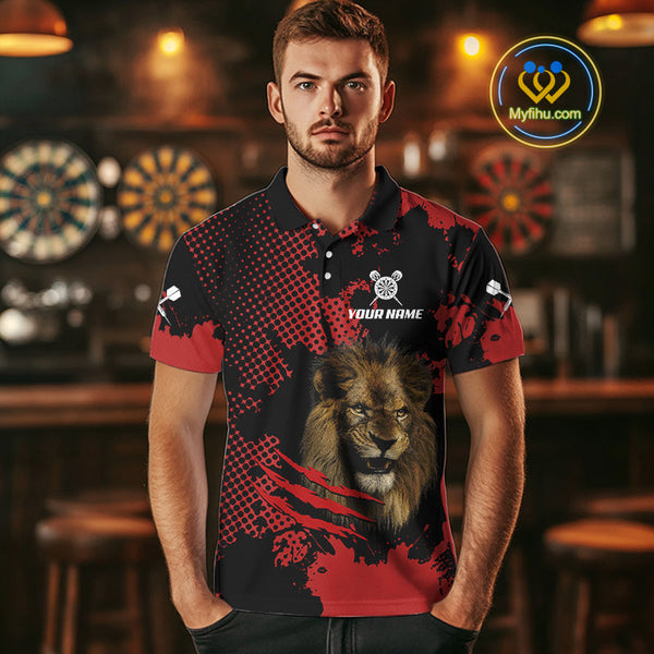 Custom Black And Red Lion Claw Scratch Dart Polo Shirts For Men, Dart Jerseys NYN0707