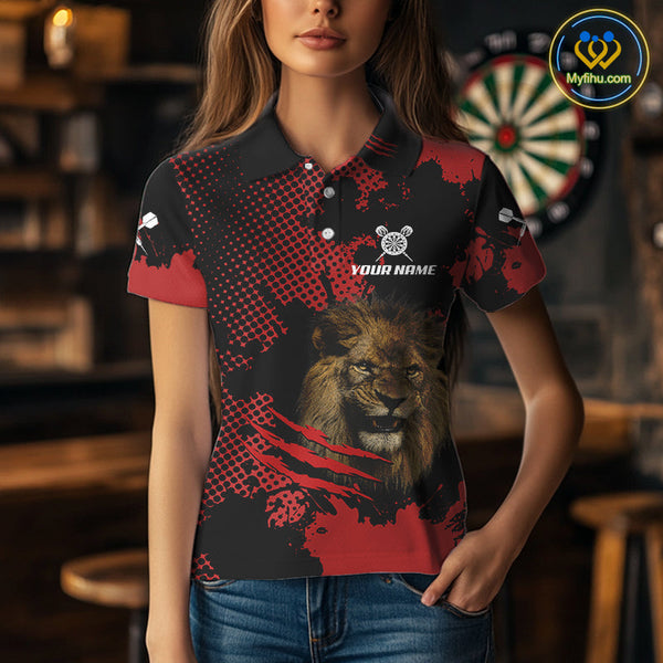Custom Black And Red Lion Claw Scratch Dart Polo Shirts For Women, Dart Jerseys NYN0707