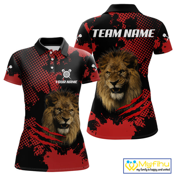 Custom Black And Red Lion Claw Scratch Dart Polo Shirts For Women, Dart Jerseys NYN0707