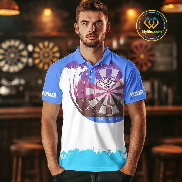 Custom Blue Gradient Swoosh Dartboard Dart Polo Shirts For Men, Dart Team Shirt NYN0710