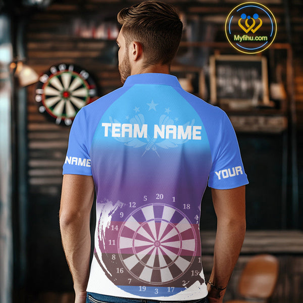Custom Blue Gradient Swoosh Dartboard Dart Polo Shirts For Men, Dart Team Shirt NYN0710