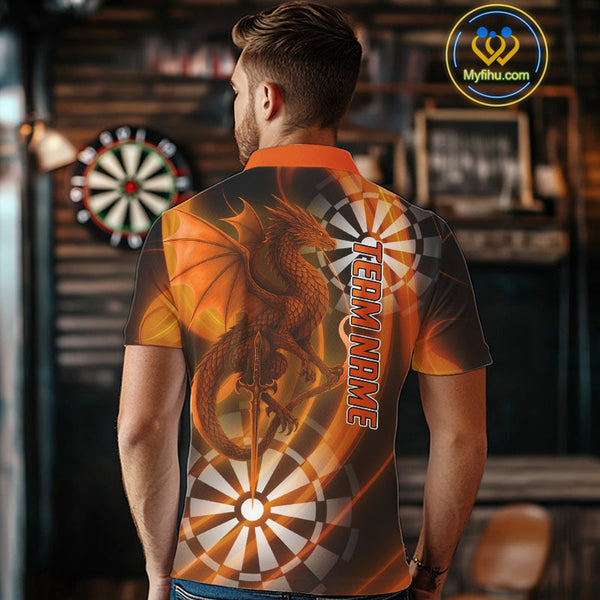 Custom Black And Orange Dragon Dart Polo Shirts For Men, Team Dart Jerseys NYN0721